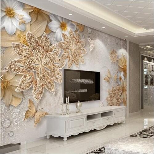 Custom papel de parede 3d,golden jewelry flower Butterfly murals for living room bedroom dining room TV background wall paper