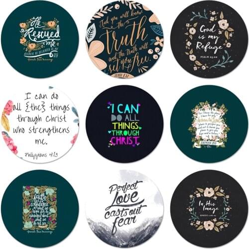 58mm Bible verse Philippians Jesus Christian Flower Icons Pins Badge Decoration Brooches Metal Badges For Backpack Decoration