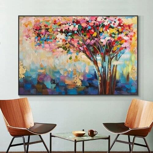 Unframed Abstract Colorful Leaf Textured Tree Pictures Hand Painted Oil Painting Canvas Wall Art Home Decoration Paintings