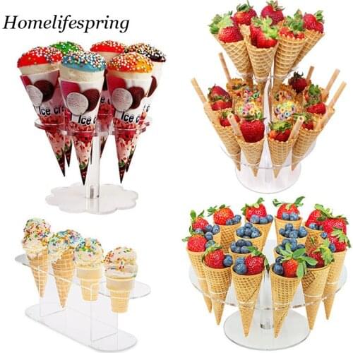 4/6/8/16 Holes Acrylic Transparent Ice Cream Stand Cake Cone Stand Holder Wedding Buffet Food Display Stand Baking Kitchen Tools