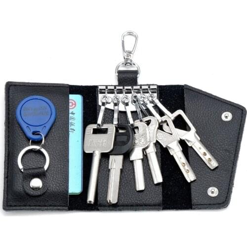 Genuine Leather Keychain Men Women Key Holder Organizer Pouch Cow Split Car Key Wallet Housekeeper Key Case Mini Card Bag