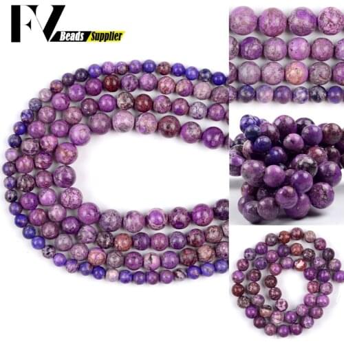 6-10mm Purple Lmperial Sea Sediment Turquoises Round Beads Natural Stone Loose Beads For Jewelry Making Diy Bracelets Handmade