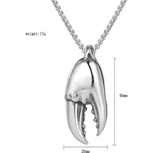Creative Crab Claw Pendant Necklace for Men Women Street Fashion Trend Hip Hop Smooth Stainless Steel Chain Jewelry Rock Party