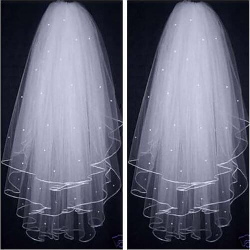 Cheap Short Bridal Veils with Lace Edge New Cape Mariage Short Wedding Veils Wedding Accessories