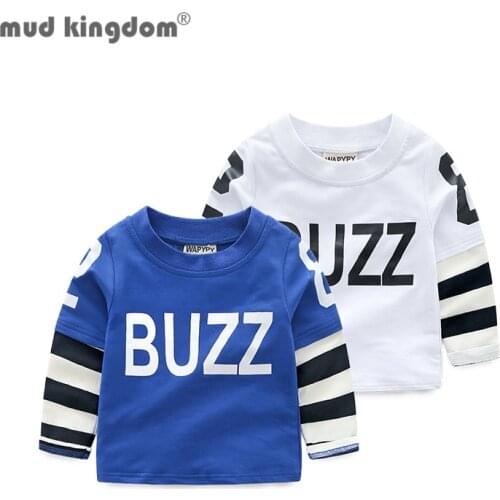 Mudkingdom Boys Patchwork T-shirts Stripe Letter Casual Tops Long Sleeve Undershirts Children Clothing for Toddler Spring Autumn