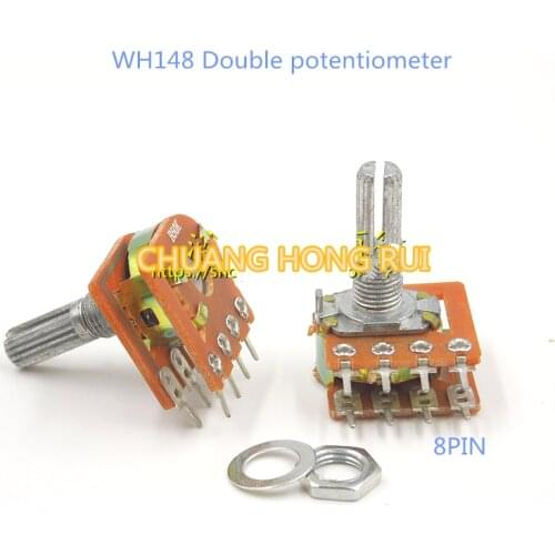 2PCS WH148 duplex potentiometer 503 power amplifier potentiometer step 50 k 8 feet B50K 100 k handle 25 mm long