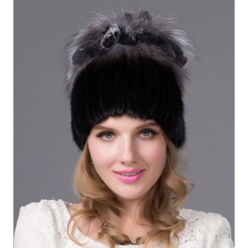 JKP Womens Winter Hat New Leather Mink Plush Puff Cap Hat Fox Fur Ball Suede Fashion Russian Hat Ladies Hat DHY-20