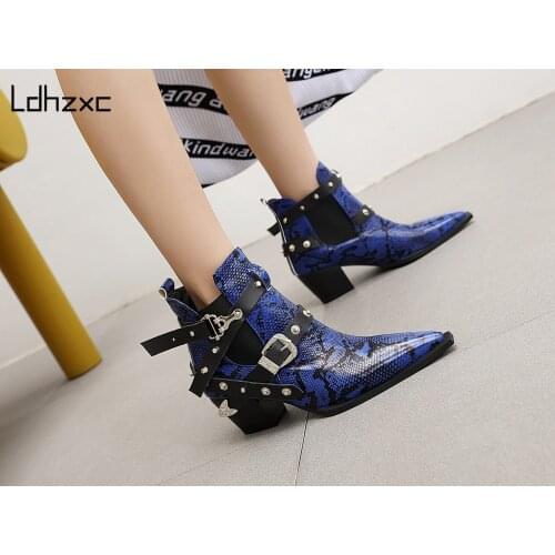 LDHZXC 2020 fashion winter Ankle Boots Women high Heels Female snow boots Shoes Pointed toe Ladies Shoes Big Size 34-48