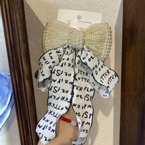 Korean Fashion Letter Fabric Bow Hairpins Ribbon Pearl Hair Clips Elegant Jewelry Hairgrip Hair Accessories for Women Girls
