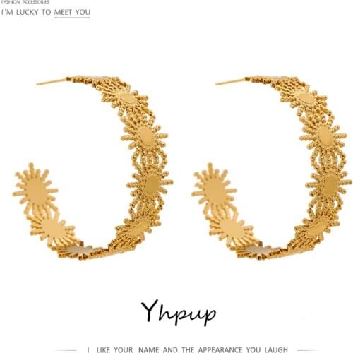 Yhpup Charm Metal Sun Flower Stud Earrings Fashion 18 K Stainless Steel New Earrings Jewelry бижутерия для женщин Accessories