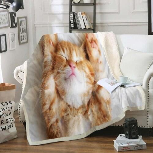 Cat Blanket Cute Animals Throw Blanket Orange Fat Cat Soft Cozy Plush Blanket For Bed Sofa Sherpa Fleece Blanket For Kids