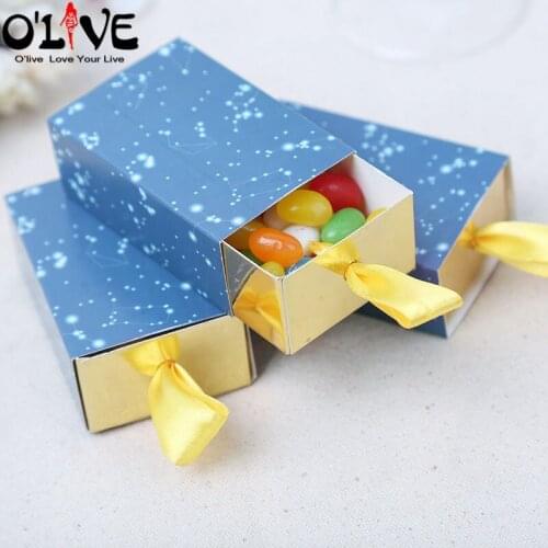 50 Pcs Starry Sky Drawer Gift Box Candy Wedding Party Favors Paper Box Cardboard Bonbonniere Birthday Sweets Chocolate Packaging