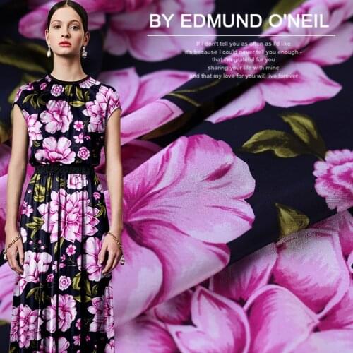 Rose red print wide silk crepe de chine digital printing summer silk fabric silk dress skirt crepe de chine cloth wholesale