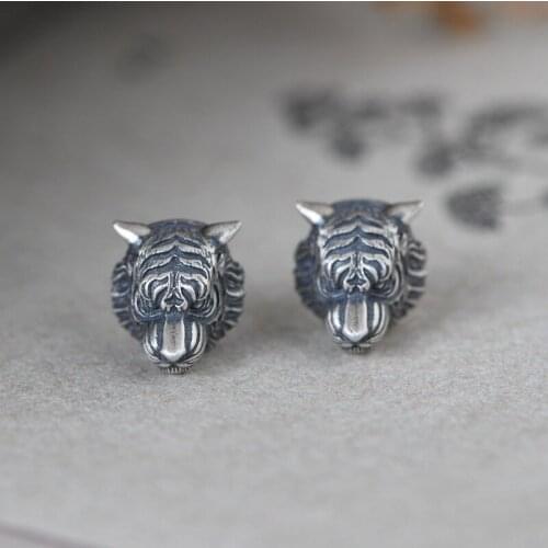 Tiger Head Silver Stud Earrings 2020 Trend Jewelry for Women Earrings 925 Gifts for Women Vintage Pendientes One Pair Unusual