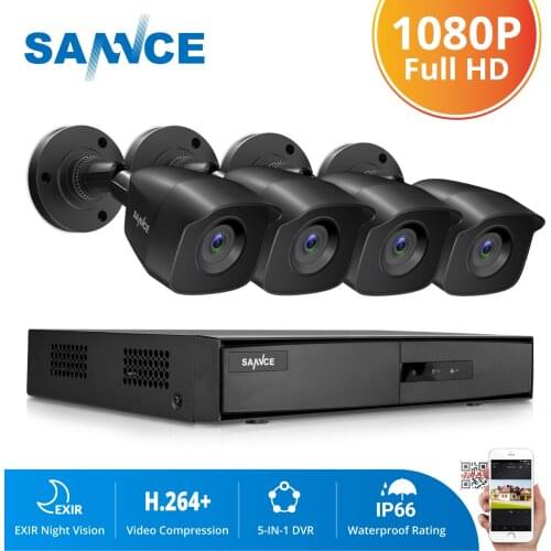 SANNCE 4CH 1080P Lite Video Security System 1080N 5IN1 H.264+ DVR With 2X 4X Outdoor Weatherproof Cameras Surveillance CCTV Kit