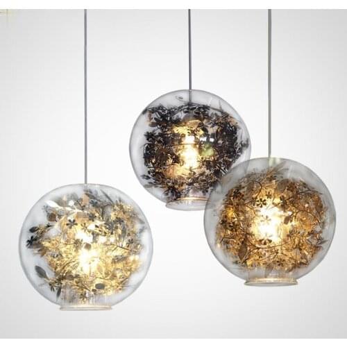 Bar/ Dining Table Glass Globe E27 Led Pendant Lights Lustre Plate Gold Chrome Steel Flower Pendant Lamp Indoor Lampara Fixtures