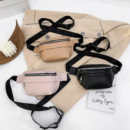 Fashion Solid Color Waist Crossbody Bag Women PU Leather Zipper Fanny Belt Pack Ladies Travel Daily Shoulder Chest Purse