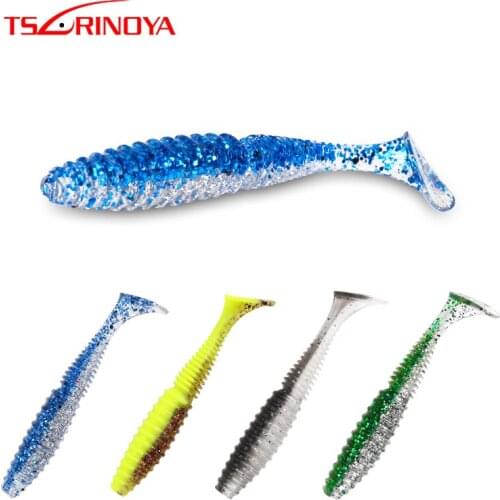 TSURINOYA Fishing Lure TS1703 7.5cm 3.2g T Tail Artificial Soft Bait Luminous Grubs worm Swimbait Pike Bass 6pcs/bag