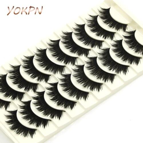 YOKPN Exaggerated Thick False Eyelashes Black Terrier Tapered Cross Nature Long Eye Lashes Sexy Nightclub Makeup Fake Eyelashes