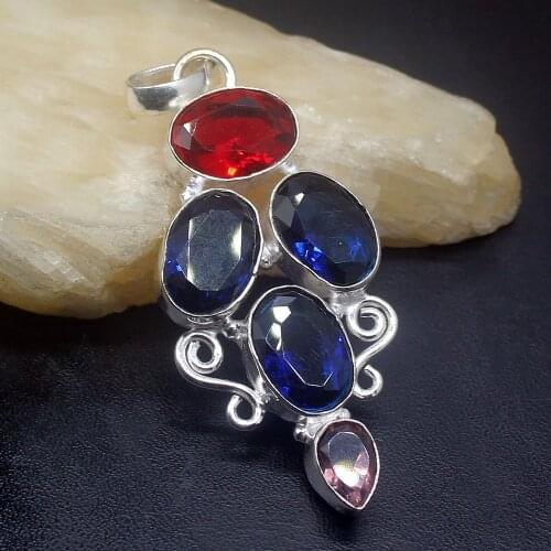 Gemstonefactory Jewelry Big Promotion Single Unique 925 Silver Red Garnet Purple Blue Topaz Lady Women Necklace Pendant 20210209