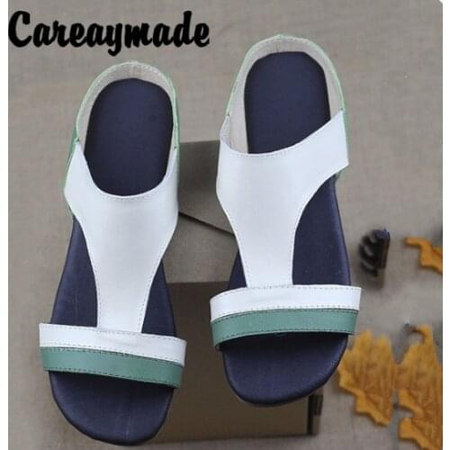 Careaymade-Summer new Genuine Leather cowhide sandals,Mori series simple leisure air sandals womens low heel flat sole slippers