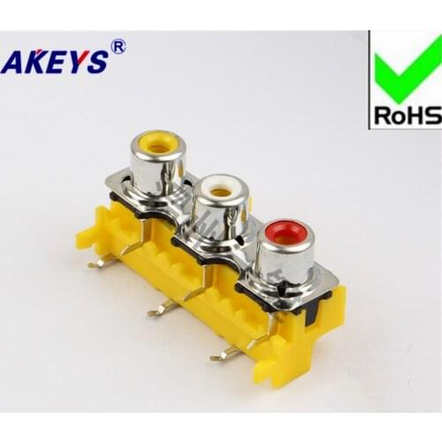 10 PCS AV with core socket 6 feet RCA six-hole PCB welded Audio Video socket Lotus seat AV3-8.4-14ES