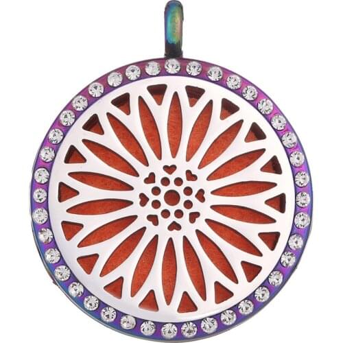 10pcs/lot women rainbow color 30mm Black rhinestone Aromatherapy Essential Oil Diffuser Perfume open Locket Pendant Free 100pads