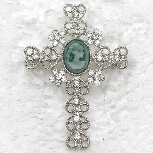 12pcs/lot Wholesale Rhinestone Cameo Cross Pin brooches Pendant C101898