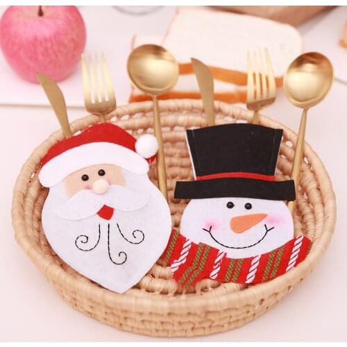 3Pcs/Lot Christmas Decoration Santa Snowman Kitchen Tableware Holder Bag Fork Knives Pocket Cover Cutlery Dinner/Table Decor