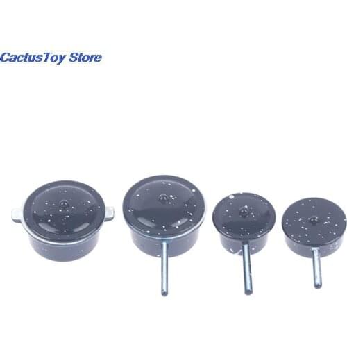 4PC Miniature Dollhouse 1:12 Miniature Play Kitchen Toy Granite Spatter Ware Pot and Pan Set Doll House Accessories