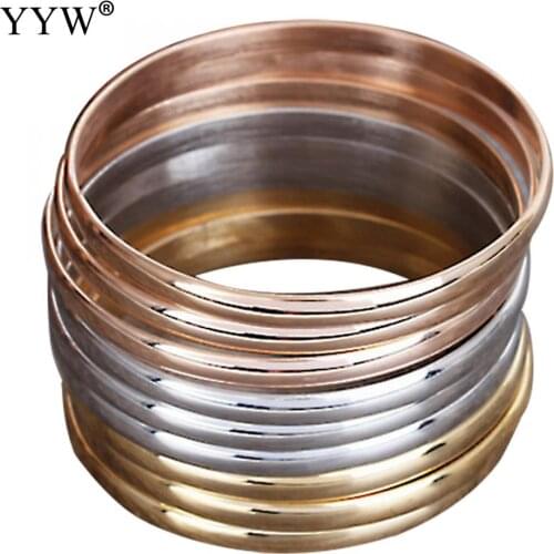 9pcs/Set Fashion Women Stainless Steel Bangle Gold/Rose/Silver Color Pulseras Mujer Cuff Bangles Size 5mm 8.5Inch Wholaesale
