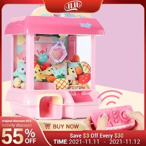 DIY Doll Machine Kids Coin Operated Play Game Mini Claw Catch Toy Crane Machines Music Doll Children Xmas Birthday Gifts