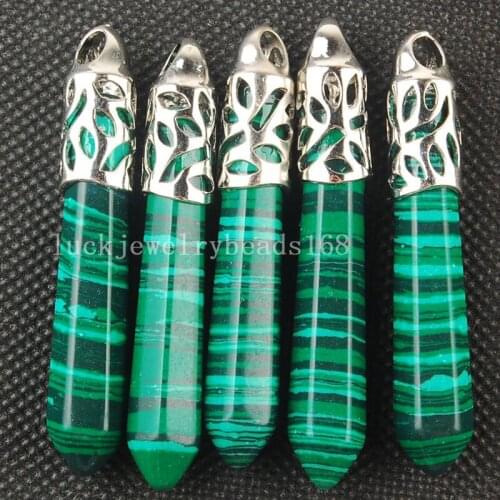 Free Shipping Women Fashion 5pcs New Fashion Malachite Hexagonal Pointed Reiki Chakra Pendant Bead C3462