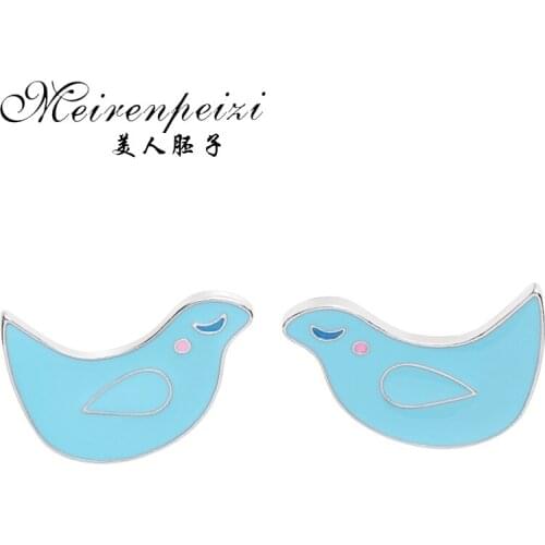 Meirenpeizi Brooches & pins Cartoon hard enamel blue birds pins Denim jacketss badge collar hat bag decorative jewelry