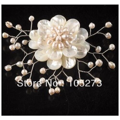 New Arriver Charming Natural 4-25mm White Shell MOP & Freshwater Pearl Flower Pin Brooch 62mm Handcrafted Fashion Jewelry
