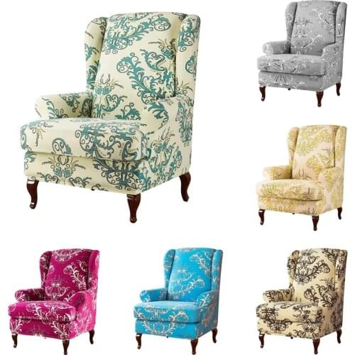 Wing Chair Slipcover Elastic Sloping Arm Wing Back Chair Cover Printed Stretch Armchair Slipcover Furniture Chairs Protector