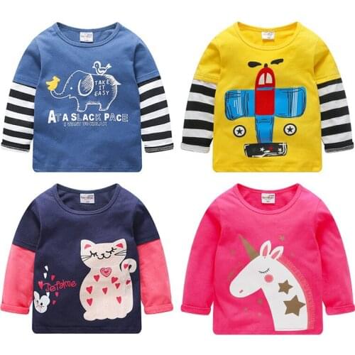 Baby T-shirt Cartoon Animal 100% Cotton Long Sleeve Children Kids T-shirts 2-7Y Boys Girls Tees Baby Boys Girls Top Clothes