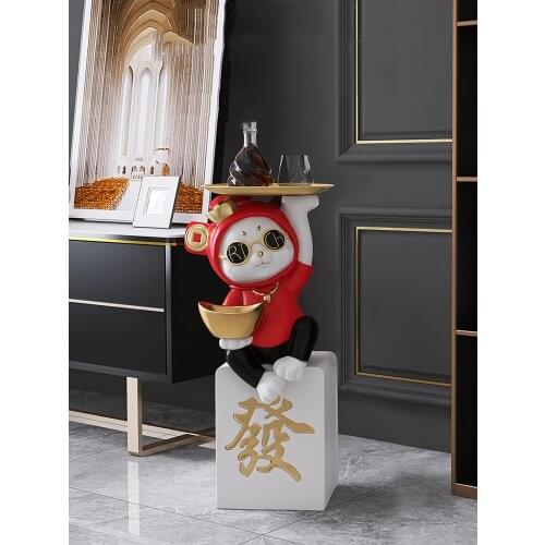 Home Decor Fortune Cat Statues Animal Large Landing Tray Figurines Nordic Home Living Room Decoration Accessories Opening Gifts