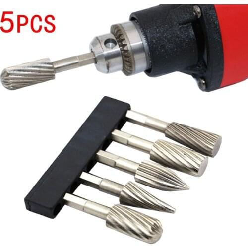 Electric Grinder HSS Rotary Files Burr 5pcs 1/4" Rotary Burr Set For Soft Metal Plastic Wood Grinding Carving Rotary Rasp