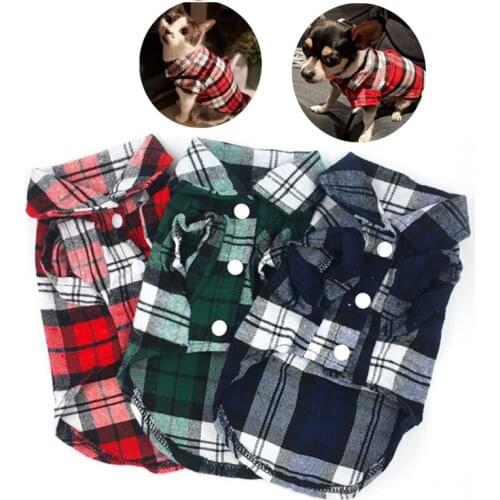 Pet Puppy Cotton T-Shirt Summer Pet British Style Plaid Dog Shirts Breathable Dog Clothes Chihuahua Clothes Pet Clothing