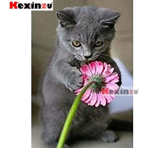 Full Square Round Diamond 5D DIY Diamond Painting "Cat and flower" Diamond Embroidery Cross Stitch Rhinestone Mosaic Painting