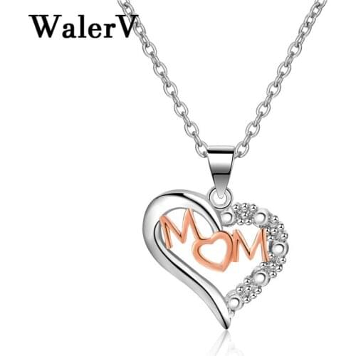 Sterling high quality Love Shape Rose Gold M/M Letters necklace Pendant Send Mom Mother Birthday Christmas gifts