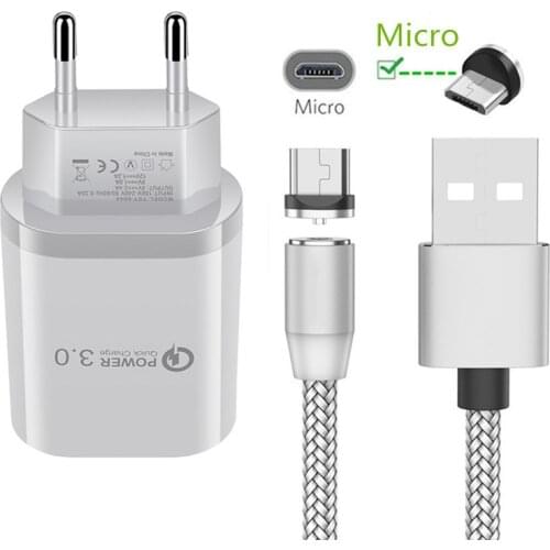 Magnetic suction Micro usb Cable QC 3.0 Quick Charge Charger For Samsung A6 A7 ZTE Blade V7 V9 alcatel for Huawei Y7 Honor 8A