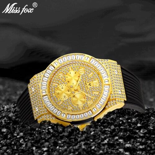 MISSFOX 2020 Mens Watches Rubber Strap With Stainless Steel Top Brand Gold Luxury Chronograph Quartz Watch Men Relogio Masculino