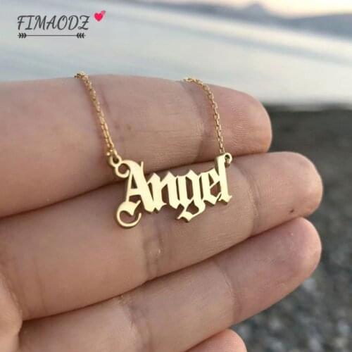 FIMAODZ Fashion Angel Necklace English Angel Letter Pendant Gold Chain Choker For Baby Daughter Personalized Jewelry Gift