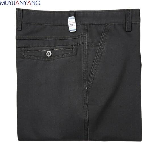 Mu Yuan Yang High Quality Cotton Mens Casual Pants 2020 Autumn Winter New Middle Waist Straight Pants 7 Color Business Casual