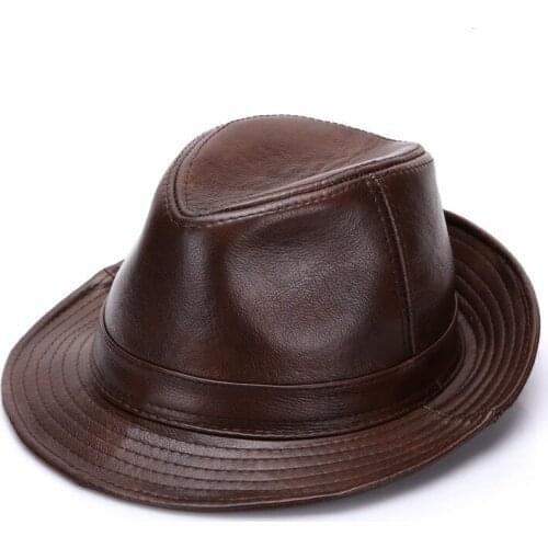 Mens Hat Winter Leather Fedora Cow Leather Trilby Warm Lining Medium Width Cortex Dad Gentle Mens Fashion