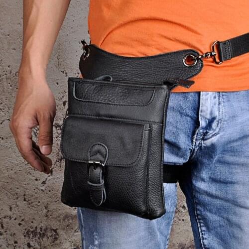 BULLCAPTAIN Men Genuine Leather Drop Leg Bag fashion trend Motorcycle Riding Waist Bag famous brand Cross Body Shoulder Bag