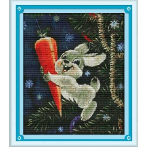 The rabbit and carrot cross stitch kit 14ct 11ct pre stamped canvas cross stitching animal embroidery DIY handmade needlework