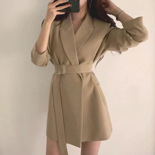 2021 New Spring Autumn Small Suit Overcoat Female Chic Mid-Length Trench Coat Suits With Belt Slim Fit Windbreaker Fashion Femme